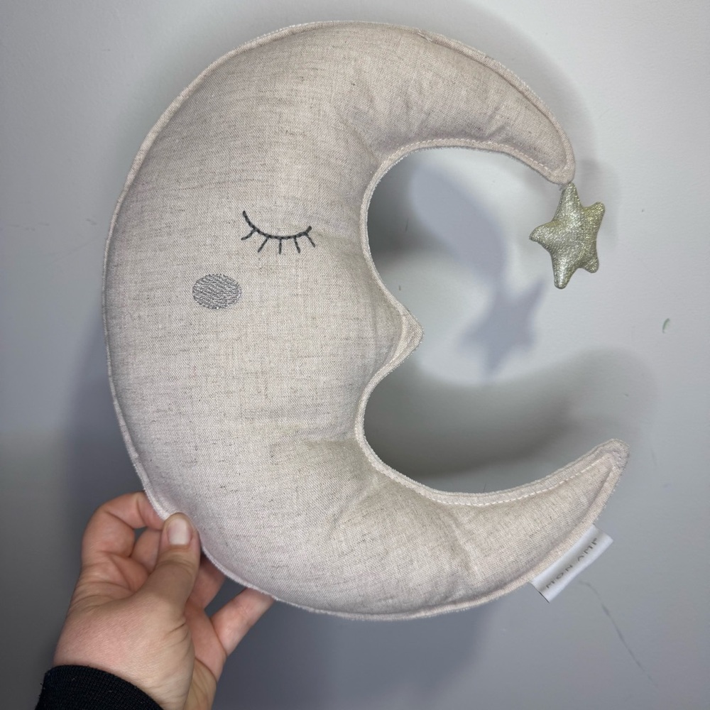 Mon Ami Crescent Moon Pillow Nursery Decor Plush Gold Star 13”
